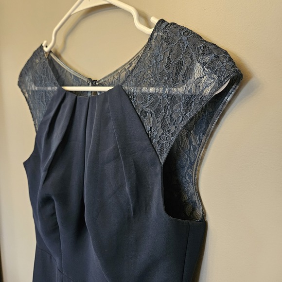 Azazie Navy Blue Bridesmaid Mother Of The Bride Short Dress Lace Size A2(S-M)‎ - Picture 2 of 11